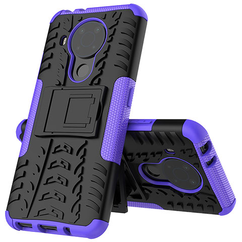 Funda Bumper Silicona y Plastico Mate Carcasa con Soporte JX2 para Nokia 5.4 Morado