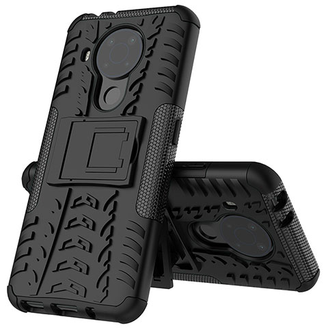 Funda Bumper Silicona y Plastico Mate Carcasa con Soporte JX2 para Nokia 5.4 Negro