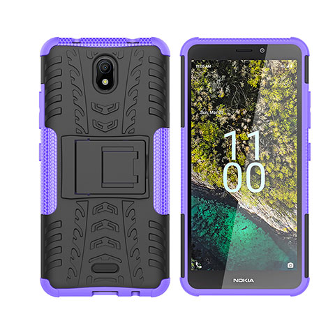 Funda Bumper Silicona y Plastico Mate Carcasa con Soporte JX2 para Nokia C100 Morado