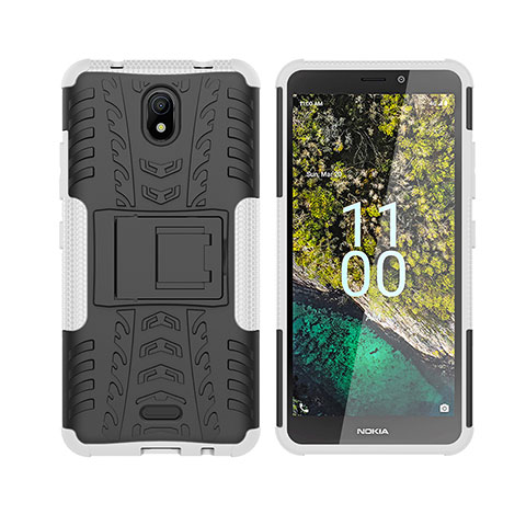 Funda Bumper Silicona y Plastico Mate Carcasa con Soporte JX2 para Nokia C100 Plata