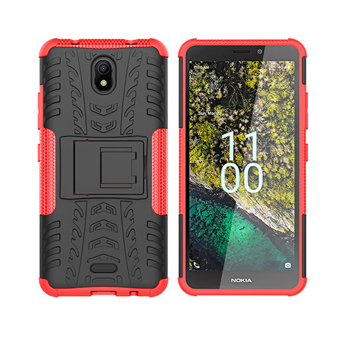 Funda Bumper Silicona y Plastico Mate Carcasa con Soporte JX2 para Nokia C100 Rojo