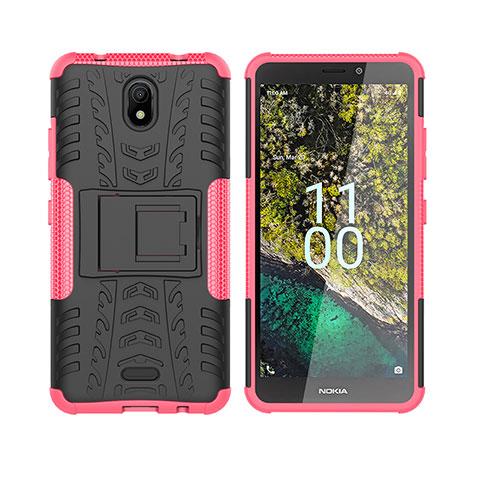 Funda Bumper Silicona y Plastico Mate Carcasa con Soporte JX2 para Nokia C100 Rosa Roja