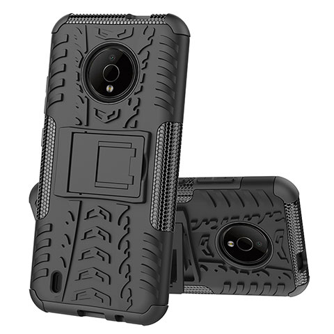 Funda Bumper Silicona y Plastico Mate Carcasa con Soporte JX2 para Nokia C200 Negro