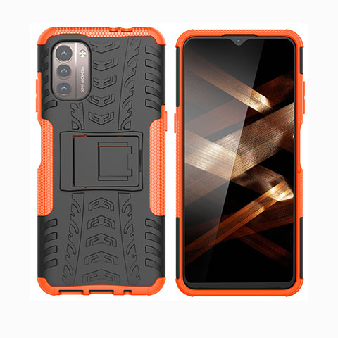 Funda Bumper Silicona y Plastico Mate Carcasa con Soporte JX2 para Nokia G21 Naranja