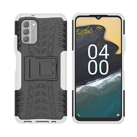 Funda Bumper Silicona y Plastico Mate Carcasa con Soporte JX2 para Nokia G400 5G Plata