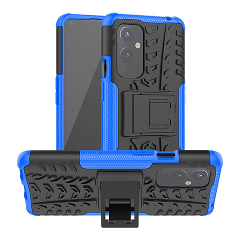 Funda Bumper Silicona y Plastico Mate Carcasa con Soporte JX2 para OnePlus 9 5G Azul