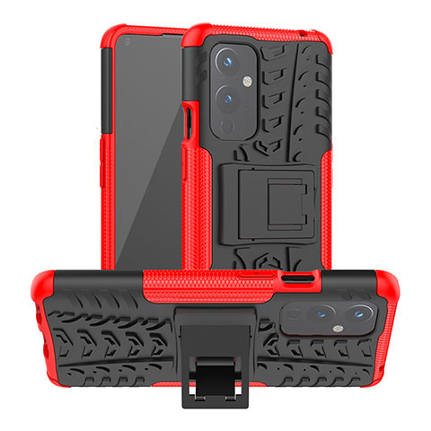 Funda Bumper Silicona y Plastico Mate Carcasa con Soporte JX2 para OnePlus 9 5G Rojo