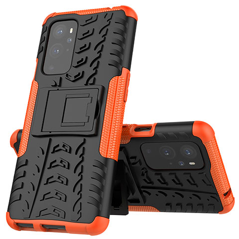 Funda Bumper Silicona y Plastico Mate Carcasa con Soporte JX2 para OnePlus 9 Pro 5G Naranja