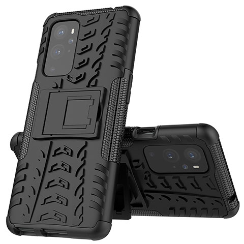 Funda Bumper Silicona y Plastico Mate Carcasa con Soporte JX2 para OnePlus 9 Pro 5G Negro