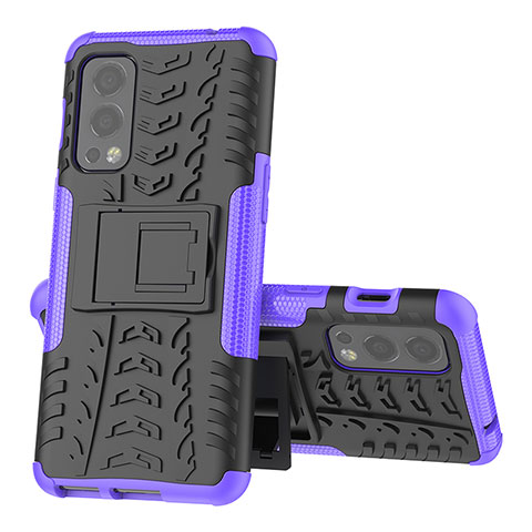 Funda Bumper Silicona y Plastico Mate Carcasa con Soporte JX2 para OnePlus Nord 2 5G Morado