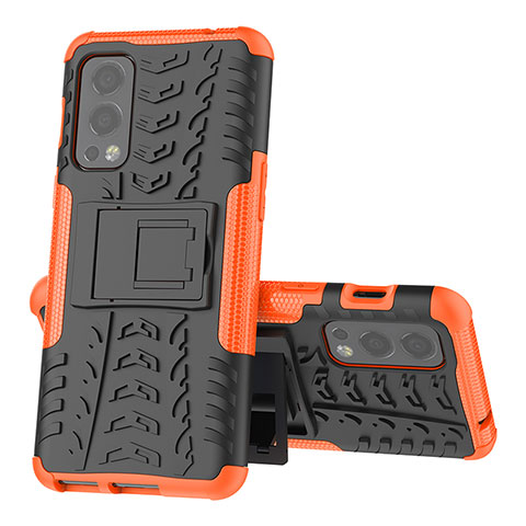 Funda Bumper Silicona y Plastico Mate Carcasa con Soporte JX2 para OnePlus Nord 2 5G Naranja