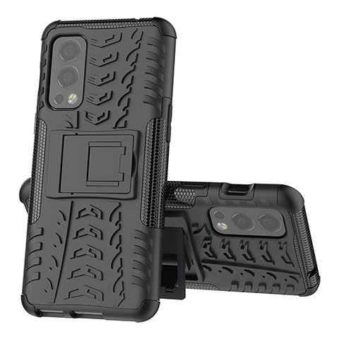 Funda Bumper Silicona y Plastico Mate Carcasa con Soporte JX2 para OnePlus Nord 2 5G Negro