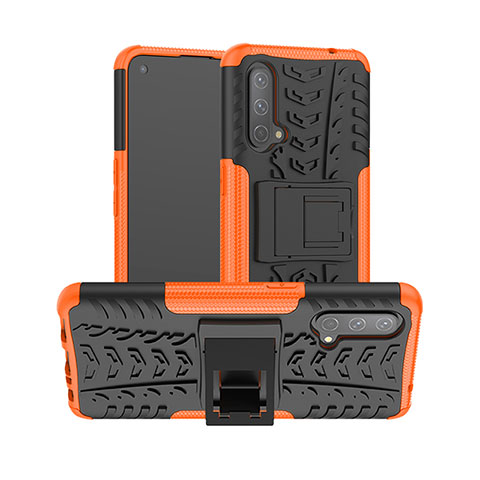 Funda Bumper Silicona y Plastico Mate Carcasa con Soporte JX2 para OnePlus Nord CE 5G Naranja