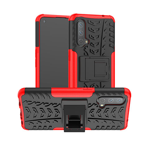 Funda Bumper Silicona y Plastico Mate Carcasa con Soporte JX2 para OnePlus Nord CE 5G Rojo