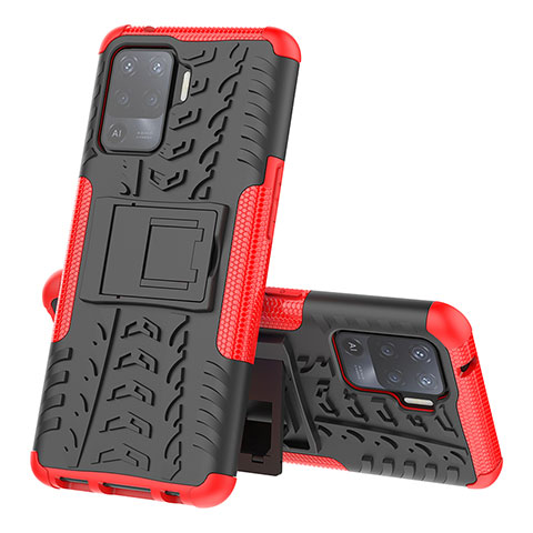 Funda Bumper Silicona y Plastico Mate Carcasa con Soporte JX2 para Oppo A94 4G Rojo