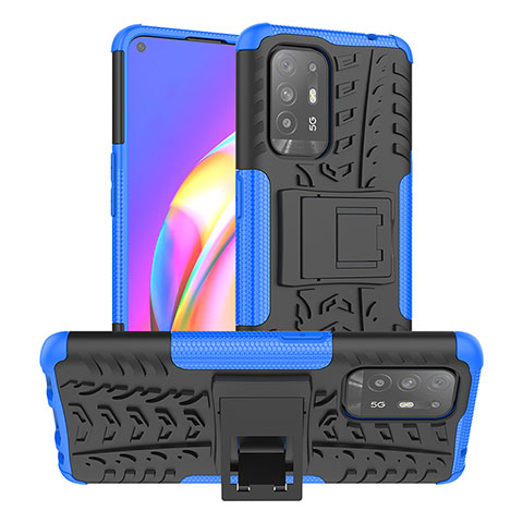 Funda Bumper Silicona y Plastico Mate Carcasa con Soporte JX2 para Oppo A94 5G Azul