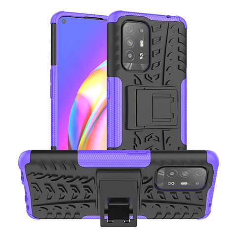 Funda Bumper Silicona y Plastico Mate Carcasa con Soporte JX2 para Oppo A94 5G Morado