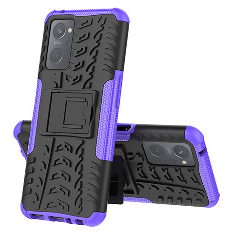 Funda Bumper Silicona y Plastico Mate Carcasa con Soporte JX2 para Oppo K10 4G Morado