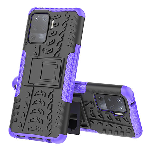 Funda Bumper Silicona y Plastico Mate Carcasa con Soporte JX2 para Oppo Reno5 F Morado