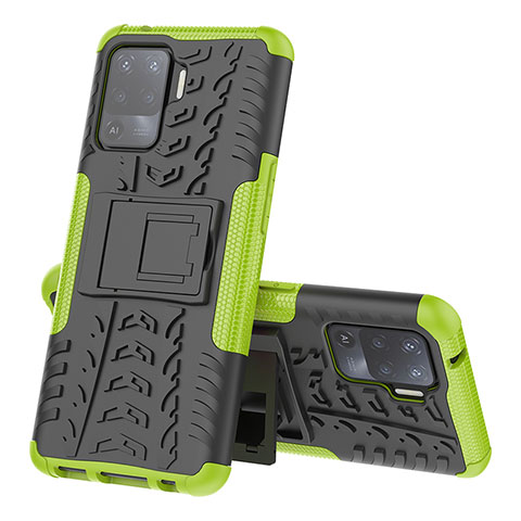 Funda Bumper Silicona y Plastico Mate Carcasa con Soporte JX2 para Oppo Reno5 F Verde