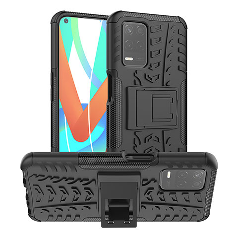 Funda Bumper Silicona y Plastico Mate Carcasa con Soporte JX2 para Realme 8 5G Negro