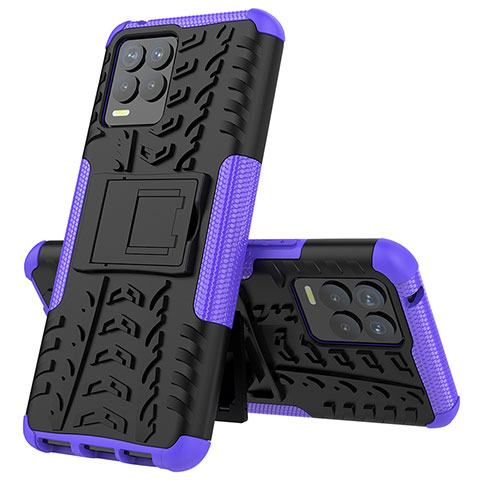 Funda Bumper Silicona y Plastico Mate Carcasa con Soporte JX2 para Realme 8 Pro Morado