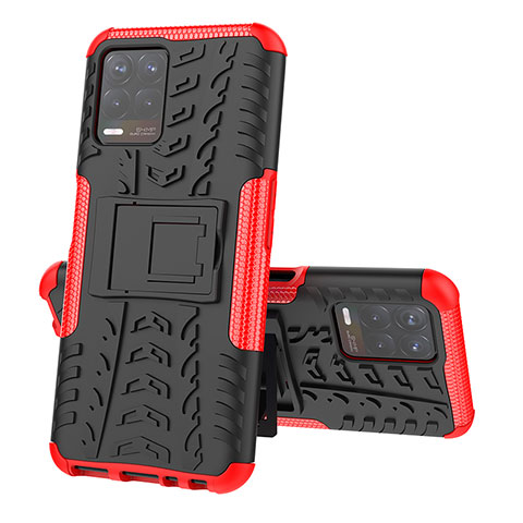 Funda Bumper Silicona y Plastico Mate Carcasa con Soporte JX2 para Realme 8i Rojo