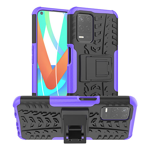 Funda Bumper Silicona y Plastico Mate Carcasa con Soporte JX2 para Realme 8s 5G Morado