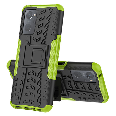 Funda Bumper Silicona y Plastico Mate Carcasa con Soporte JX2 para Realme 9i 4G Verde