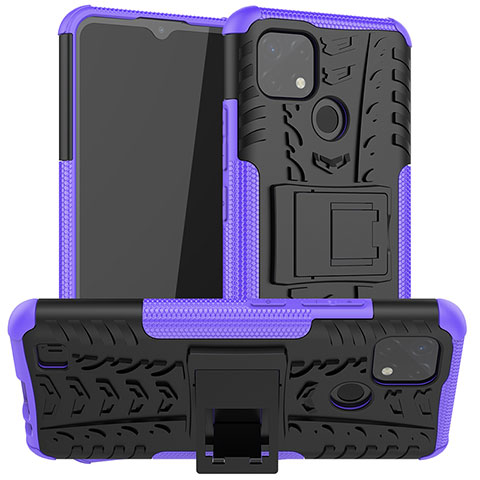 Funda Bumper Silicona y Plastico Mate Carcasa con Soporte JX2 para Realme C20A Morado