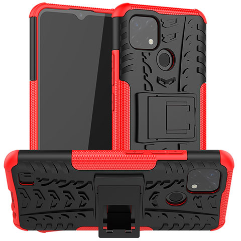 Funda Bumper Silicona y Plastico Mate Carcasa con Soporte JX2 para Realme C21 Rojo