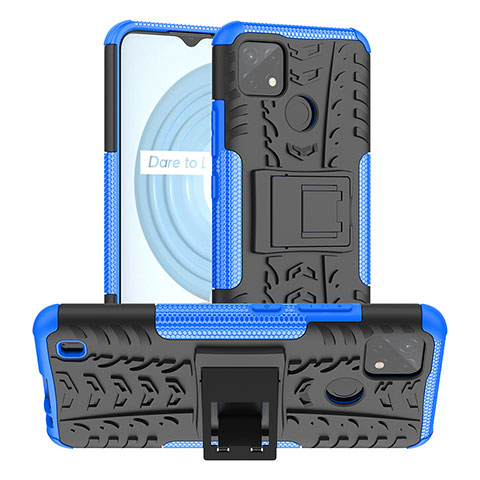 Funda Bumper Silicona y Plastico Mate Carcasa con Soporte JX2 para Realme C21Y Azul