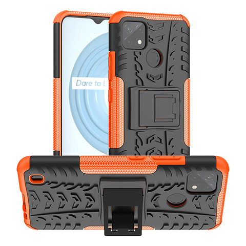 Funda Bumper Silicona y Plastico Mate Carcasa con Soporte JX2 para Realme C21Y Naranja