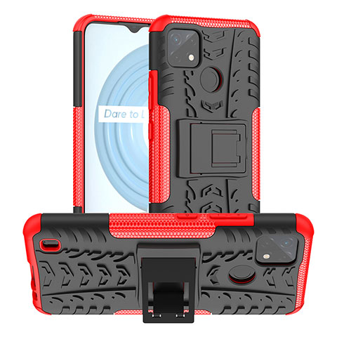 Funda Bumper Silicona y Plastico Mate Carcasa con Soporte JX2 para Realme C21Y Rojo