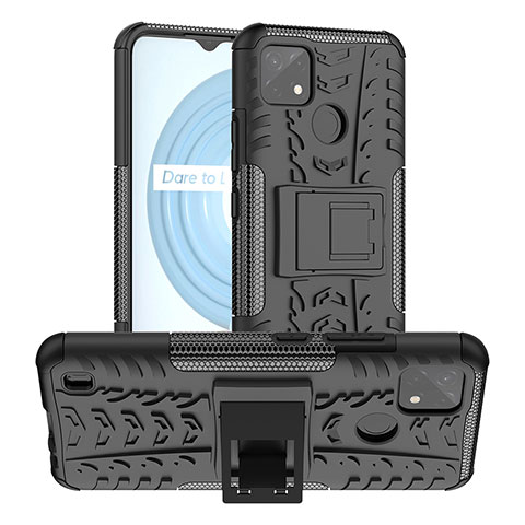 Funda Bumper Silicona y Plastico Mate Carcasa con Soporte JX2 para Realme C25Y India Negro