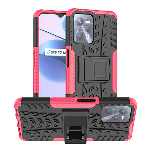 Funda Bumper Silicona y Plastico Mate Carcasa con Soporte JX2 para Realme C35 Rosa Roja