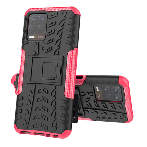 Funda Bumper Silicona y Plastico Mate Carcasa con Soporte JX2 para Realme Narzo 50 4G Rosa Roja