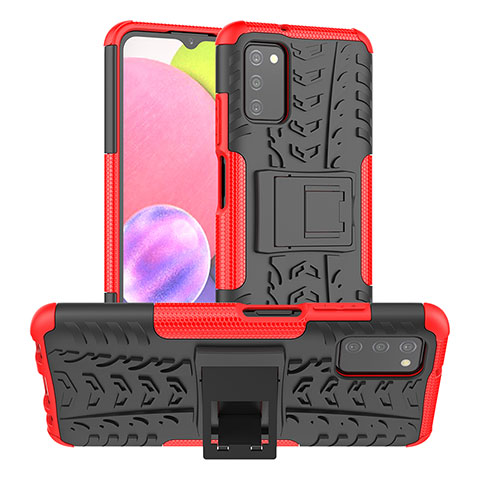 Funda Bumper Silicona y Plastico Mate Carcasa con Soporte JX2 para Samsung Galaxy A02s Rojo