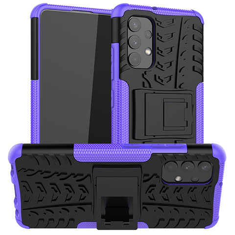 Funda Bumper Silicona y Plastico Mate Carcasa con Soporte JX2 para Samsung Galaxy A32 4G Morado