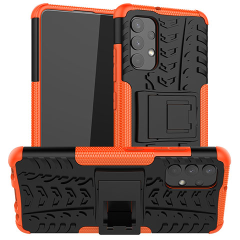 Funda Bumper Silicona y Plastico Mate Carcasa con Soporte JX2 para Samsung Galaxy A32 4G Naranja