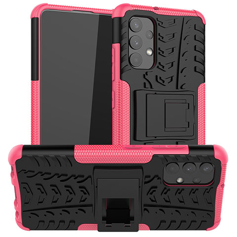 Funda Bumper Silicona y Plastico Mate Carcasa con Soporte JX2 para Samsung Galaxy A32 4G Rosa Roja