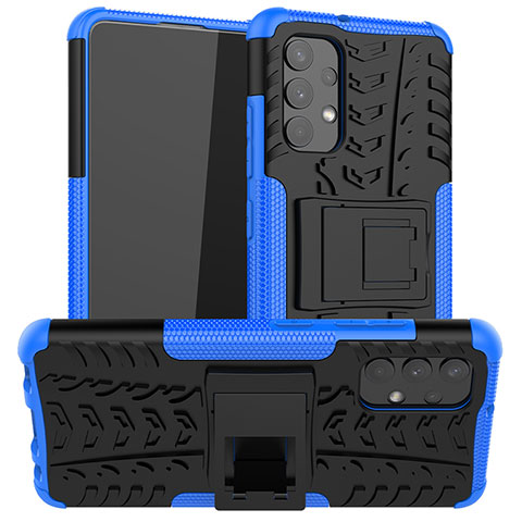 Funda Bumper Silicona y Plastico Mate Carcasa con Soporte JX2 para Samsung Galaxy A32 5G Azul