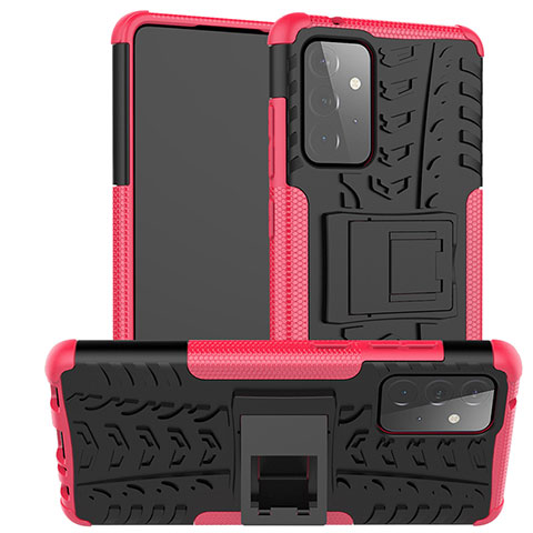 Funda Bumper Silicona y Plastico Mate Carcasa con Soporte JX2 para Samsung Galaxy A72 4G Rosa Roja