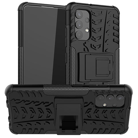 Funda Bumper Silicona y Plastico Mate Carcasa con Soporte JX2 para Samsung Galaxy M32 5G Negro