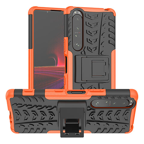 Funda Bumper Silicona y Plastico Mate Carcasa con Soporte JX2 para Sony Xperia 1 III Naranja