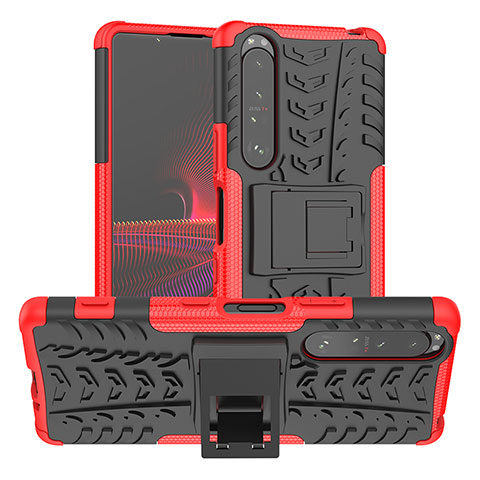 Funda Bumper Silicona y Plastico Mate Carcasa con Soporte JX2 para Sony Xperia 1 III Rojo