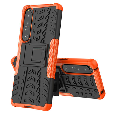 Funda Bumper Silicona y Plastico Mate Carcasa con Soporte JX2 para Sony Xperia 1 IV Naranja