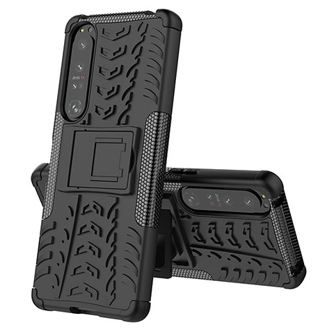 Funda Bumper Silicona y Plastico Mate Carcasa con Soporte JX2 para Sony Xperia 1 IV Negro