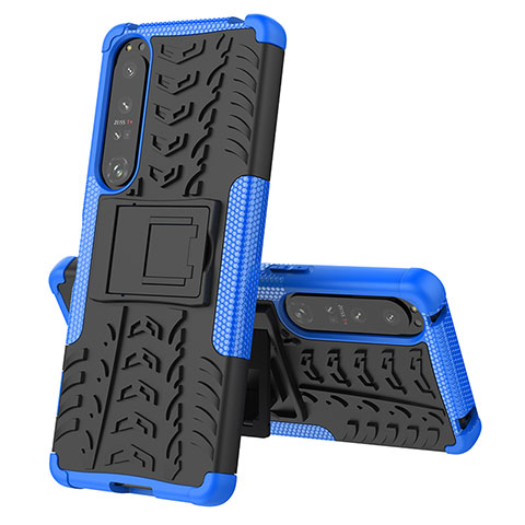 Funda Bumper Silicona y Plastico Mate Carcasa con Soporte JX2 para Sony Xperia 1 IV SO-51C Azul
