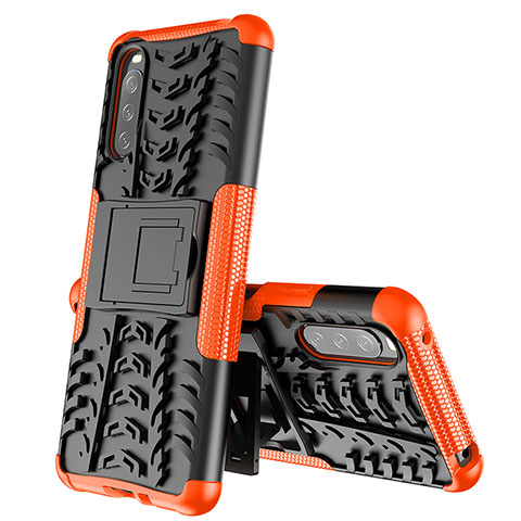 Funda Bumper Silicona y Plastico Mate Carcasa con Soporte JX2 para Sony Xperia 10 III SOG04 Naranja